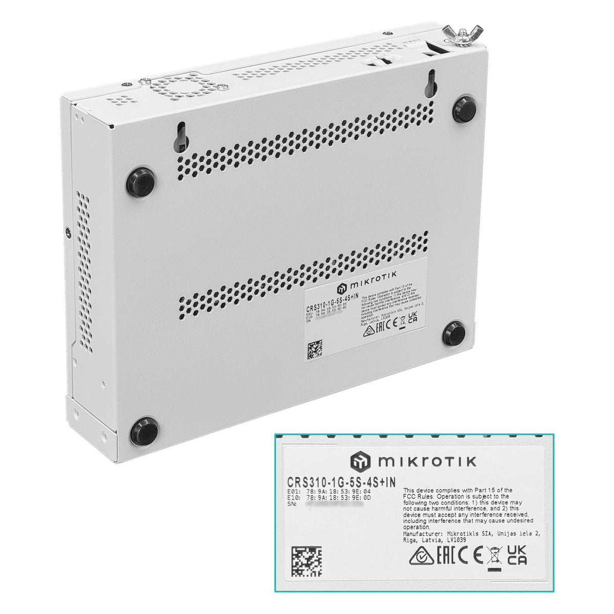 CRS310-1G-5S-4S+IN MIKROTIK Licencia nivel 5 Cinco puertos SFP Cuatro puertos SFP+ de 10 Gigabits Un puerto Gigabit Ethernet con PoE de entrada Alimentación por conector DC Incluye adaptador de 24 voltios Switch gestionable