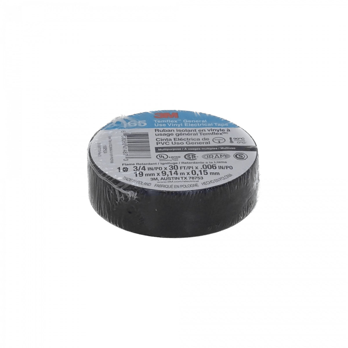 TEMFLEX-9 3M 9m 165 Negra Cinta Aislante PVC 19mm 0,15mm 600V 0-90ºC
