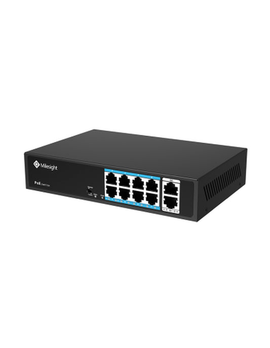 Switch PoE, 8 puertos PoE RJ45 10/100Mbps, 2 puertos uplink 100Mbps