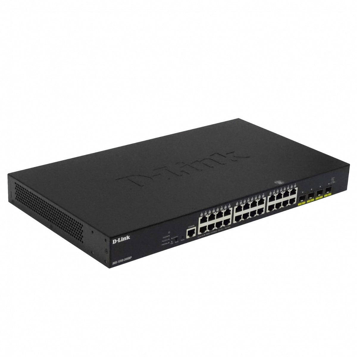 DGS-1250-28XMP. Conmutador Inteligente Rack D-LINK 24 puertos 1000 con PoE+af/at, 4 ranuras SFP+10G, 370W totales y puerto de consola