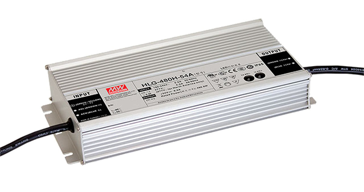 Driver LED carcasa metálica voltaje 480W HLG-480H - A - Ajuste Potenciómetro (Io) - 24V