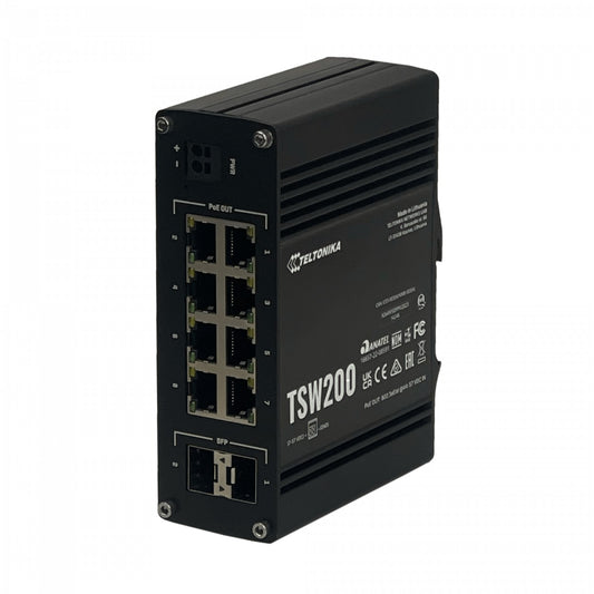 TSW200 TELTONIKA 8-1000-PoE++ 2-SFP 240W-total necesita-7-57V IP30 Carril-DIN Conmutador Industrial