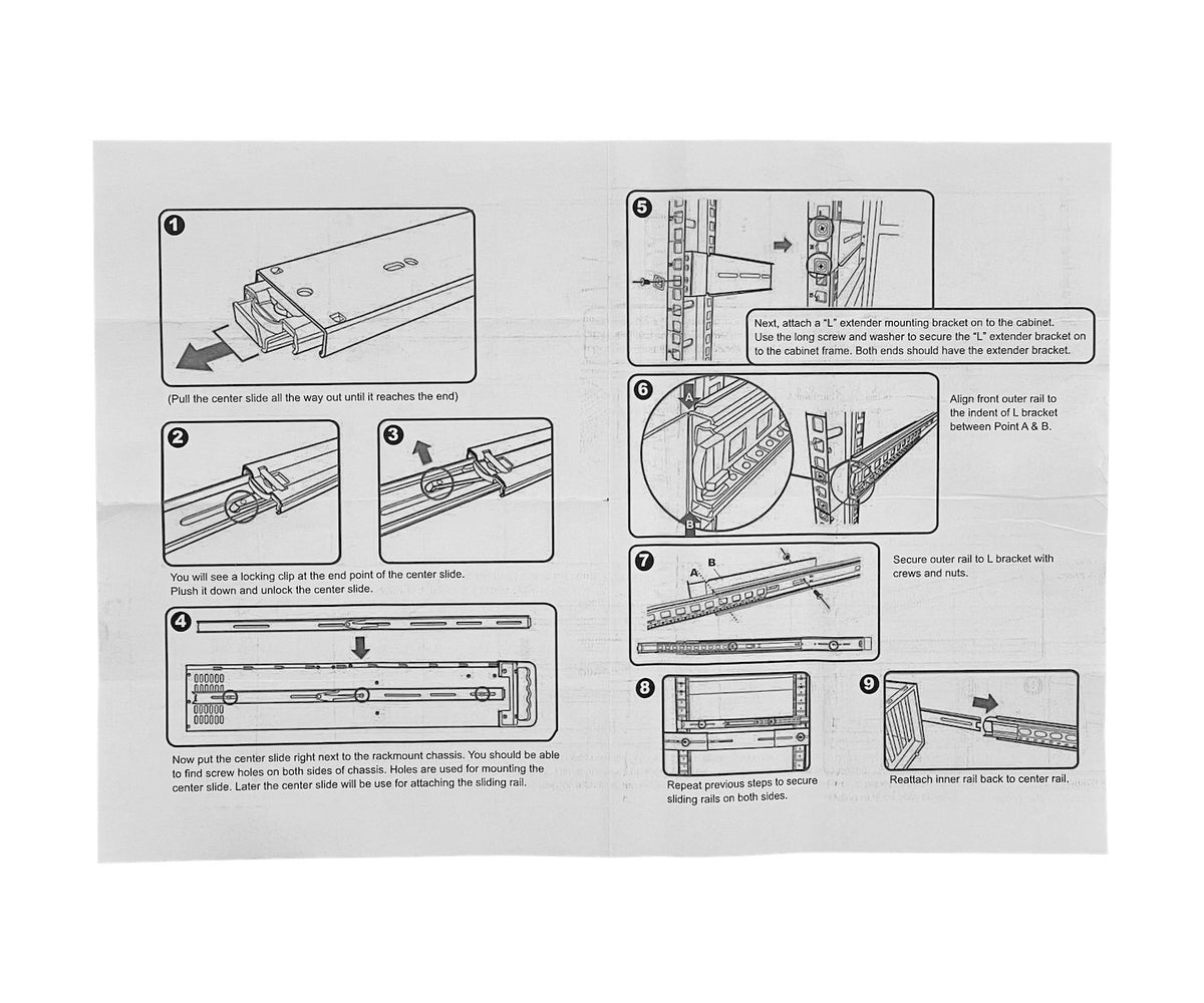 RIEL-3. 2U Fondo-490-750mm Riel de Rack deslizable-455mm Soporta-30Kg