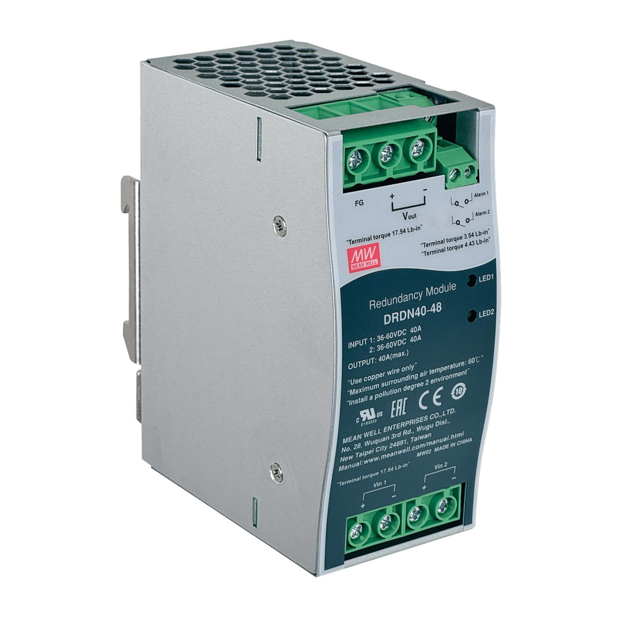 DRDN40-48 MEANWELL 48VDC 40A Módulo de Respaldo Redundante Ancho-55mm Carril-DIN 36-60VDC