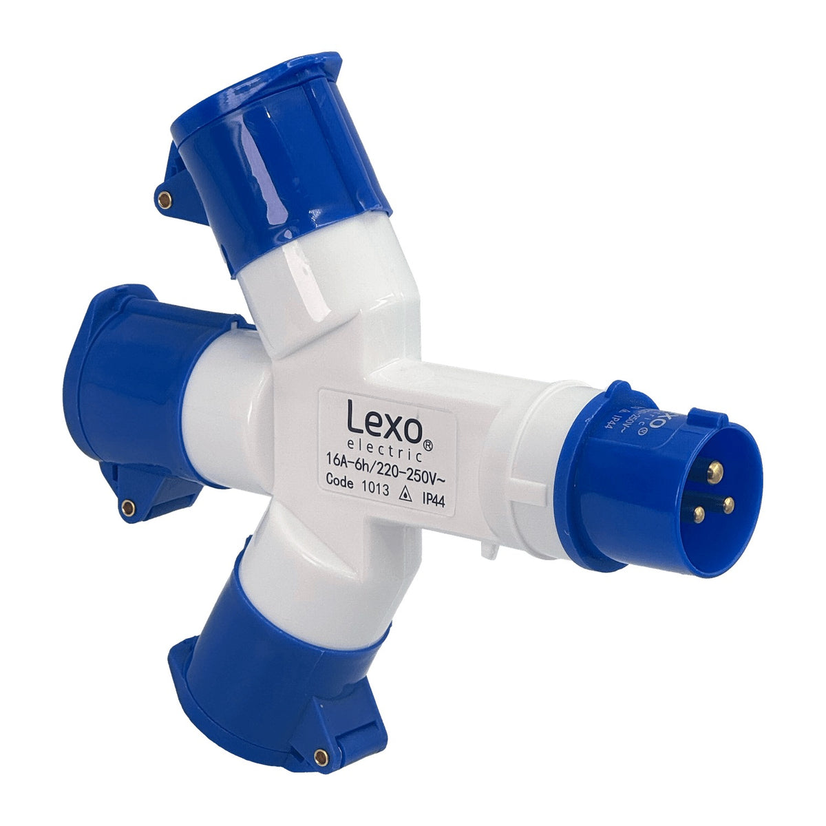 163P LEXO Clavija de Derivación Industrial Triple 1 Macho 3 Hembras 2P+T 16A IP44 250V