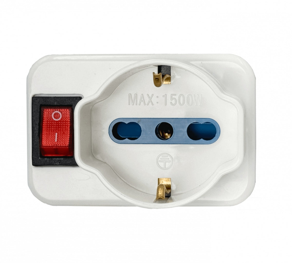 ELG-3KS Adaptador Triple Schuko/IH a IM 6A 250V 1500W Blanco con Interruptor Luminoso