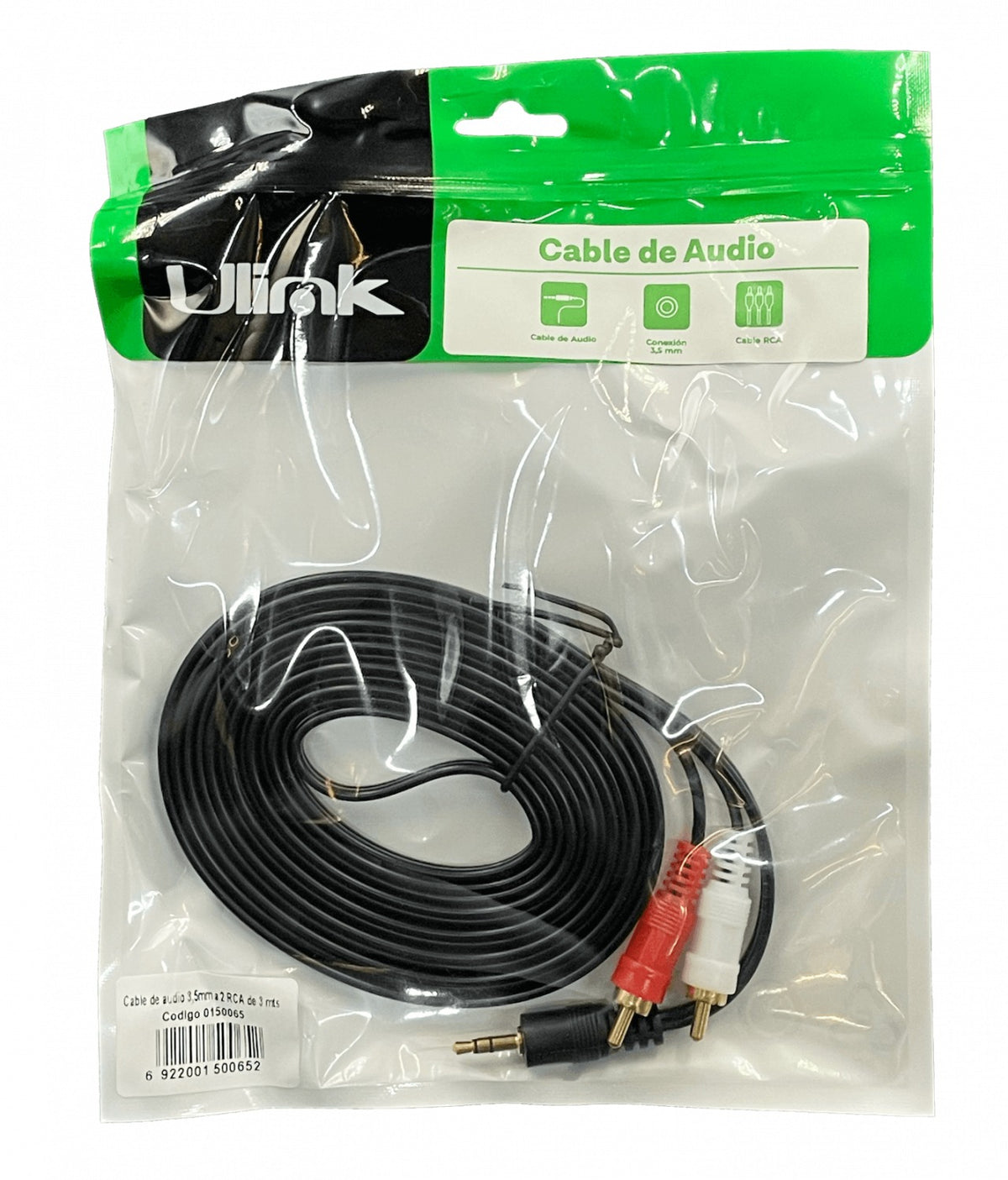 AUDIO-3MR ULINK 3,5mm-M 2-RCA-M 3mt Macho-Macho Cable Audio Plug-RCA Phone-1/8