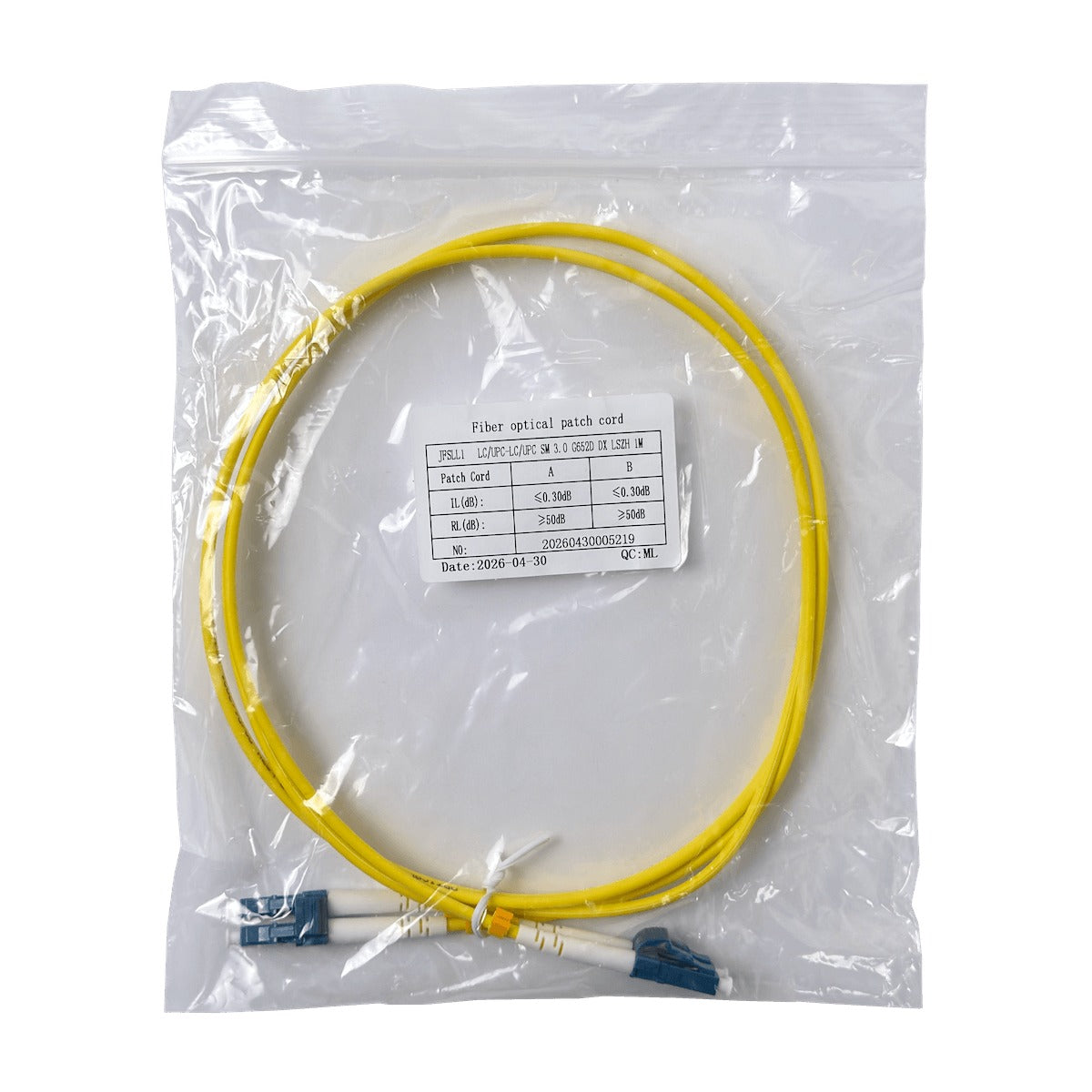 JFSLL1 1mt LC-LC Monomodo SM Dúplex Latiguillo Fibra 3.0mm 9/125um