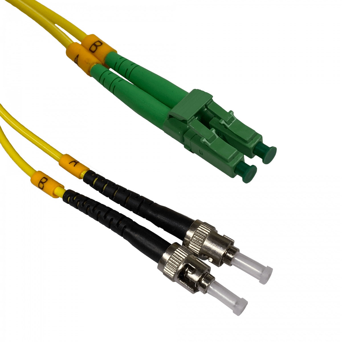 JFSBT5. Cable Pigtail de Fibra Óptica Monomodo SM Dúplex LC/APC a ST/UPC de 5 metros, 3.0 mm, 9/125 µm