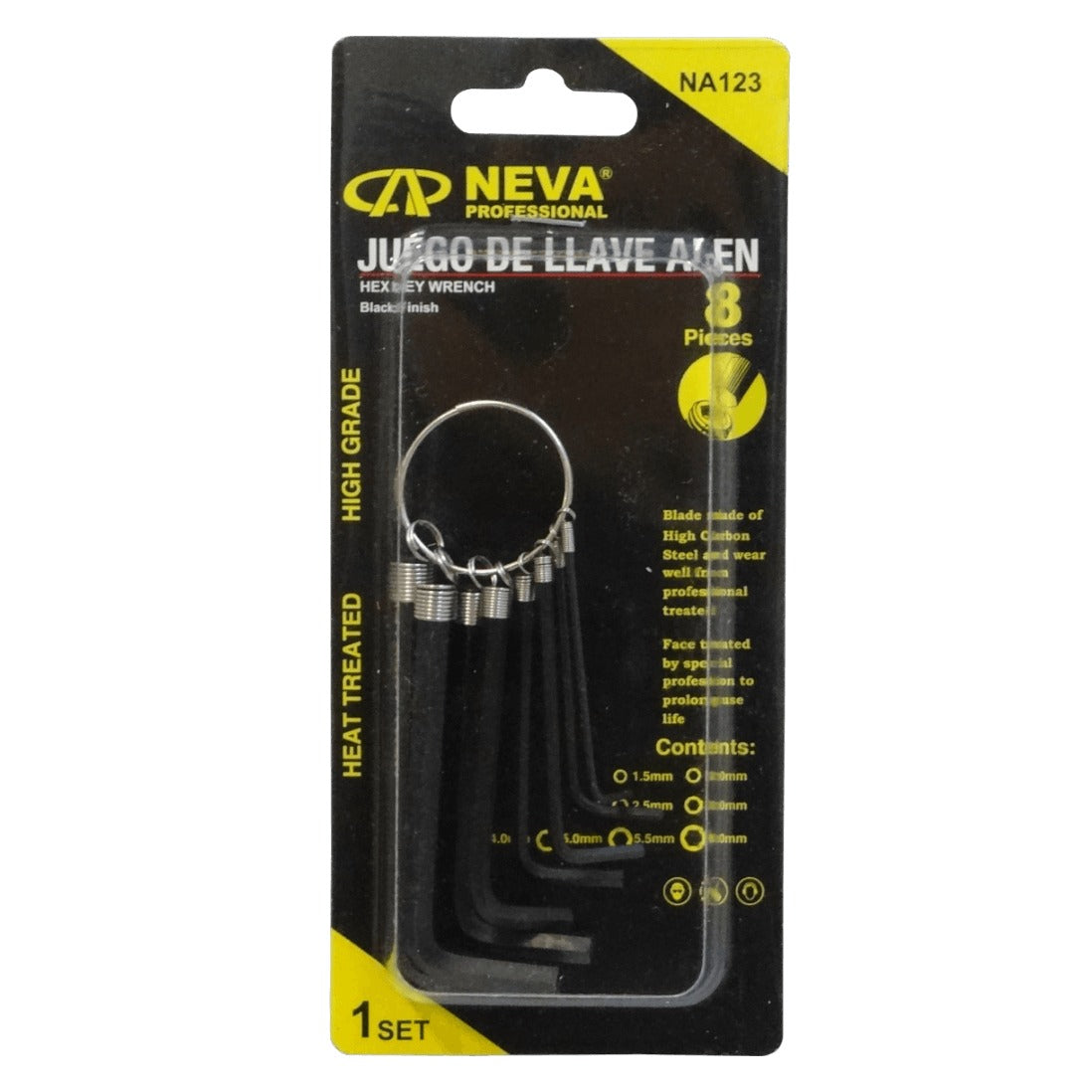 ALLEN-156 8-Llaves Allen Llavero 1,5mm 2 2,5 3 4 5 5,5 6mm Hexagonal Alen NA123
