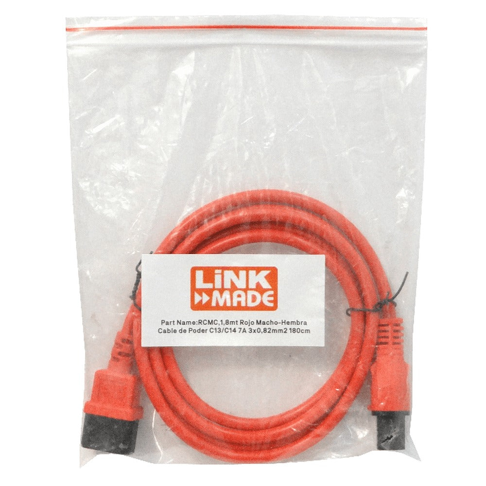 RCMC. 1,8mt Rojo Macho-Hembra Cable de Poder C13-C14 IEC 7A 3x0,82mm2 180cm