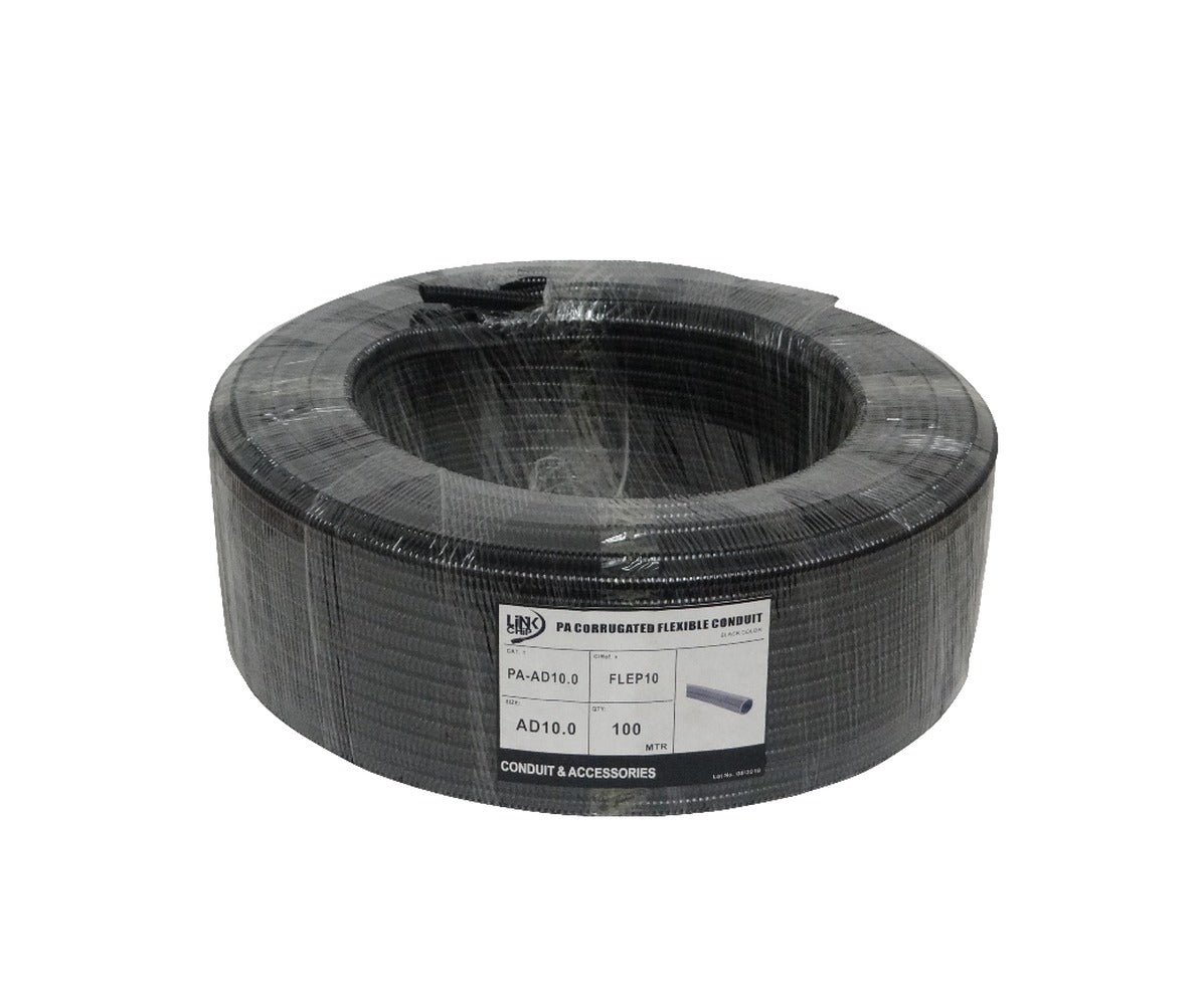 FLEP10 10mm Bobina-100mts 7mm-interno Tubería Flexible Plástica Corrugada Negra PA
