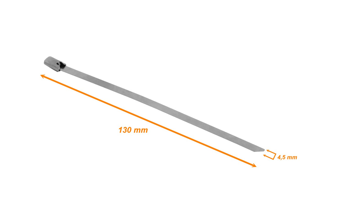 AMOX-1 Paquete de 100 unidades de flejes metálicos de acero inoxidable de 130 x 4,5 mm, calibre 0,3 mm