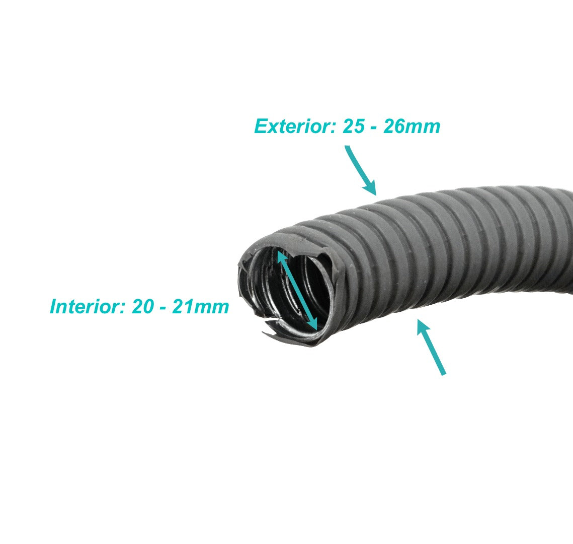 M25-50 Conducto metálico flexible de 25mm de diámetro, rollo de 50 metros, recubrimiento de PVC, medida 3/4 de pulgada, tipo PCFC