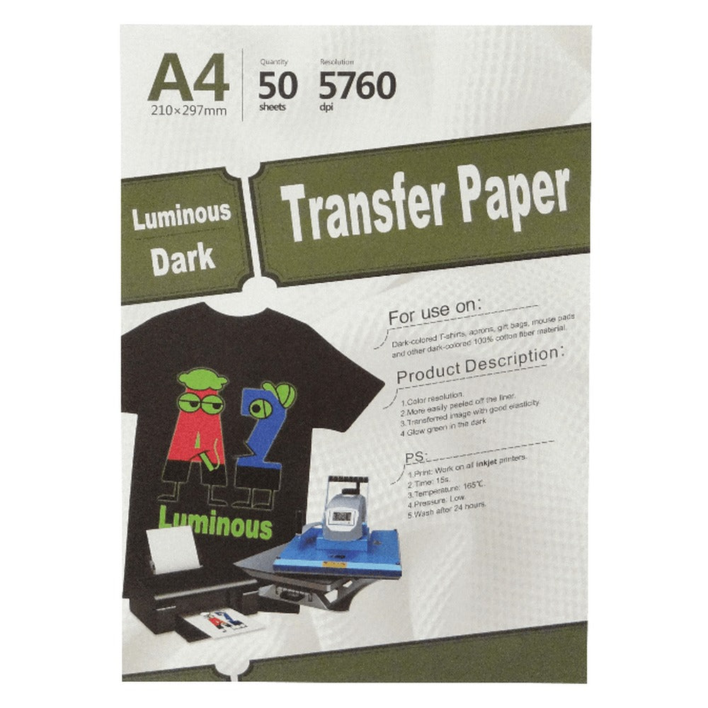 TRH-LD Papel Inkjet Luminoso Oscuro 50-Pliegos A4 210x297mm para Transferencia Textil