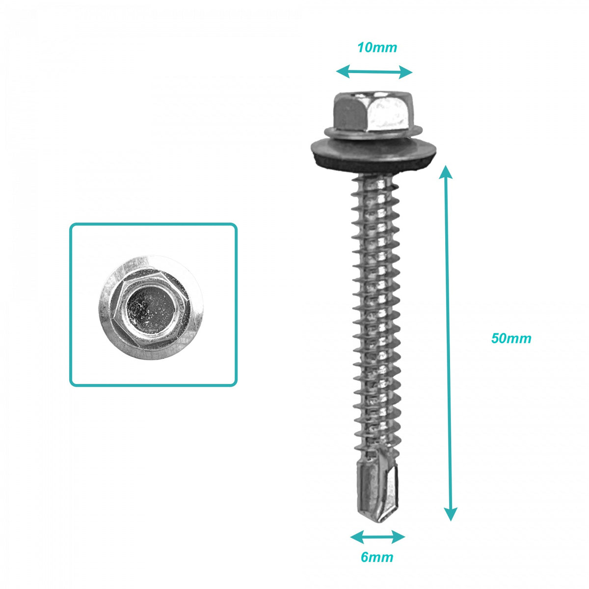 YUZ9-16 Cabeza Hexagonal 10mm 100 Unidades 14x2 Longitud 50mm Tornillo Autotaladrante 641464001
