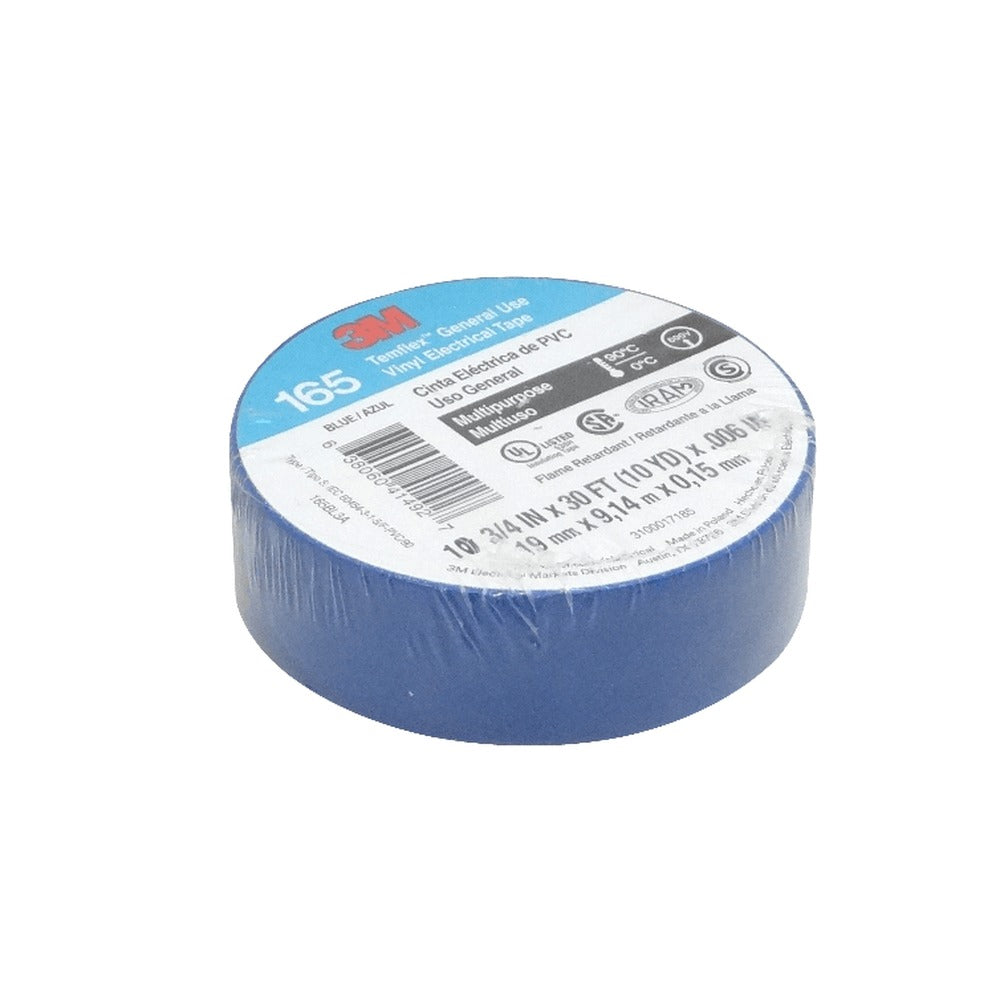 TEMFLEX-9A. 3M 9mt 165 Azul Huincha Cinta Aisladora PVC 19mm 0,15mm 600V 90ºC