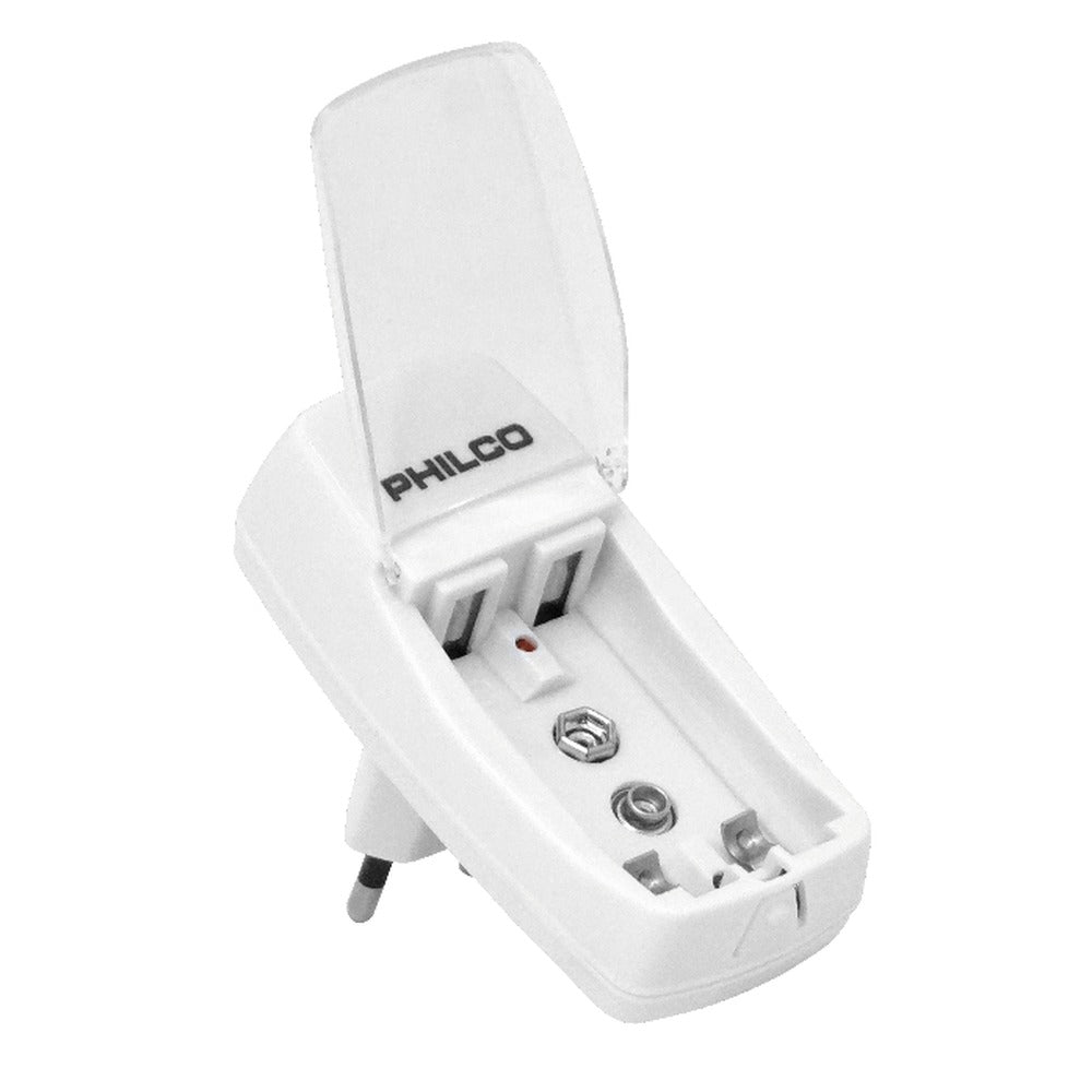 CARGADOR-9V PHILCO Cargador para 1 Batería 9V (20mA) o 2 Pilas AA/AAA (130mA) Pilas No Incluidas