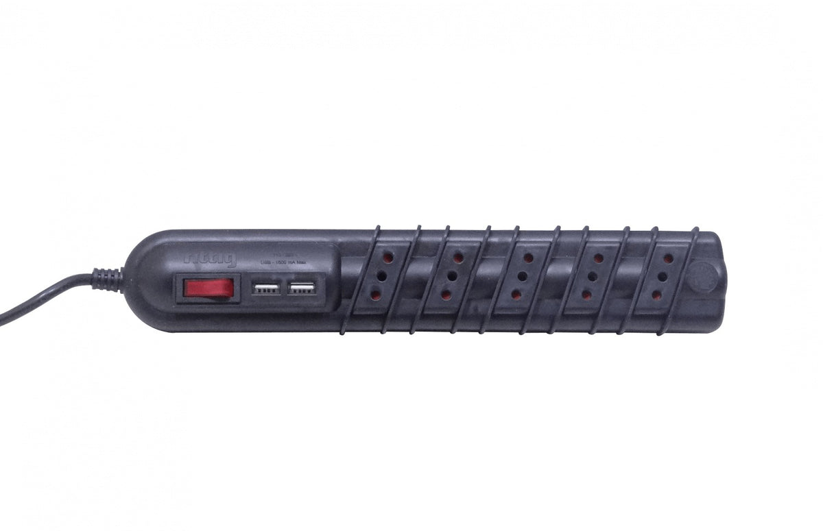 ELG-35NU RITTIG Negro 5-Tomas 2-USB5V Extensión 3metros 10A-250V 2200W Luz Piloto-Interruptor