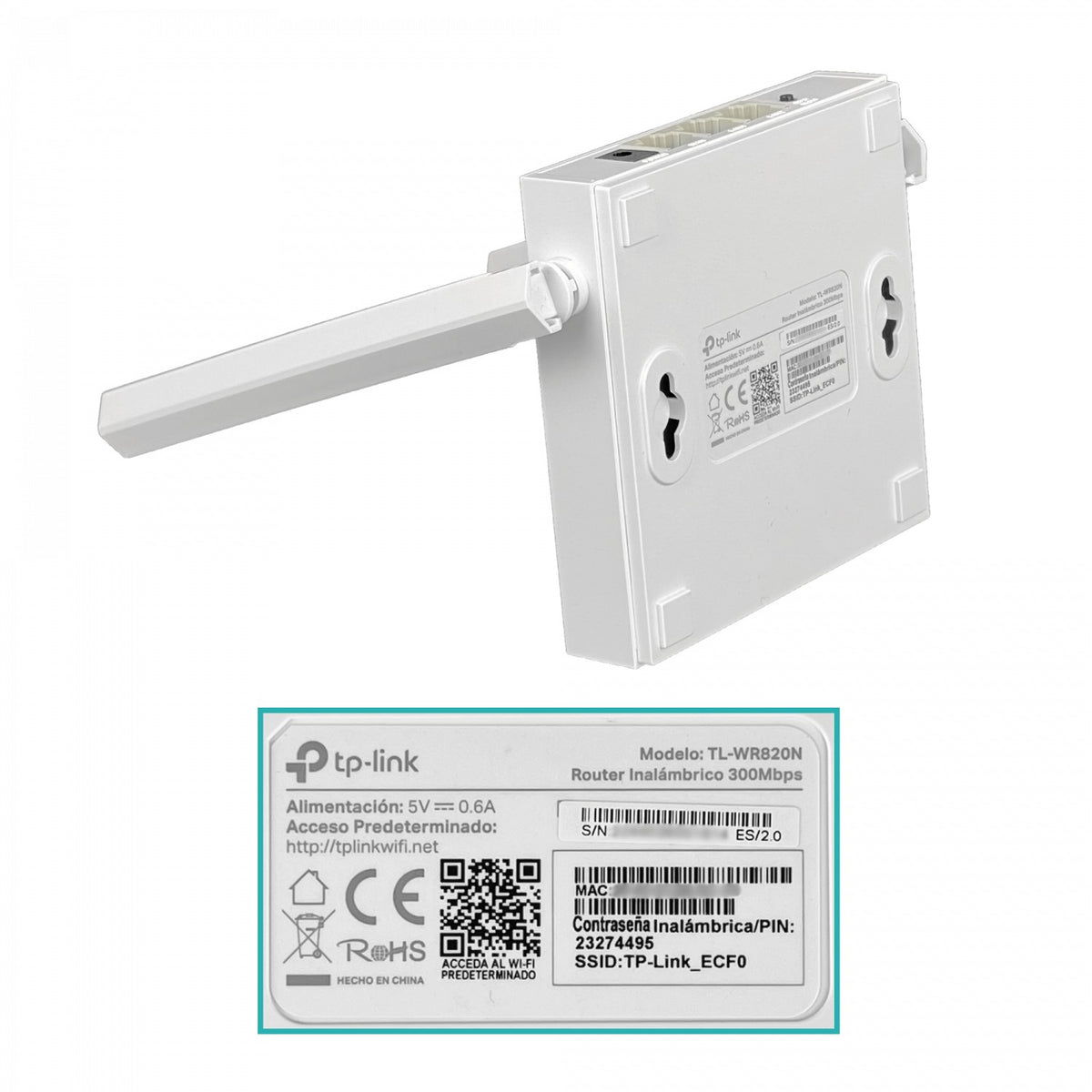TL-WR820N TP-LINK 2-Puertos LAN N-300Mbps 2-Antenas-Fijas 1-Puerto WAN 2,4GHz Enrutador Inalámbrico