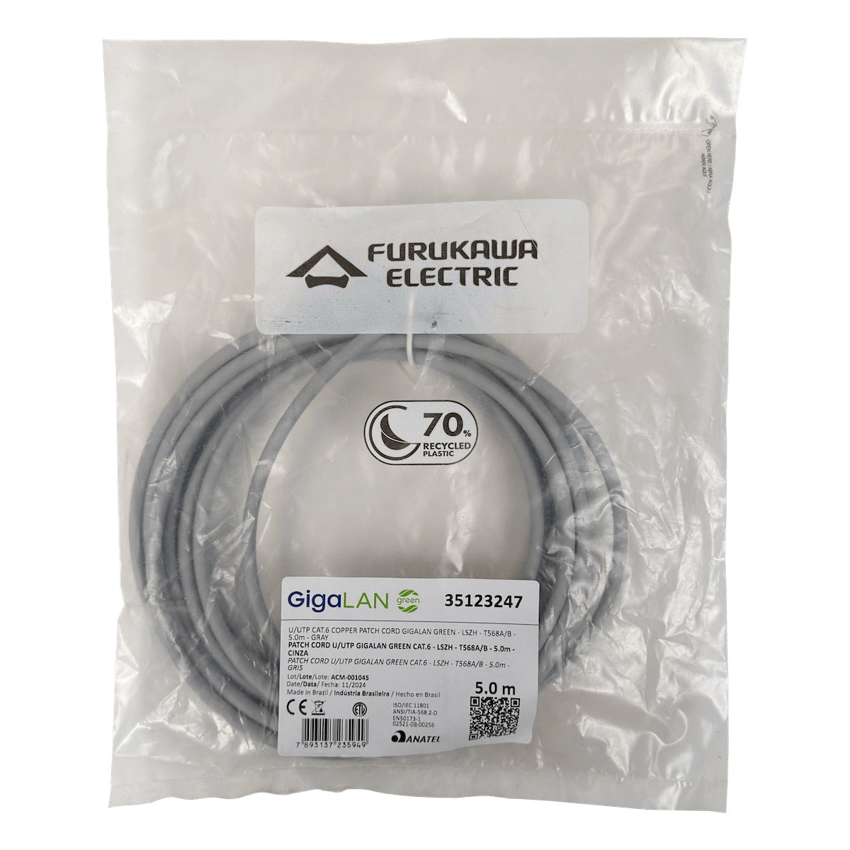 CP6G-5F. FURUKAWA 5 metros Cat6 Gris U/UTP LSZH Latiguillo RJ45 Gigalan 35123247