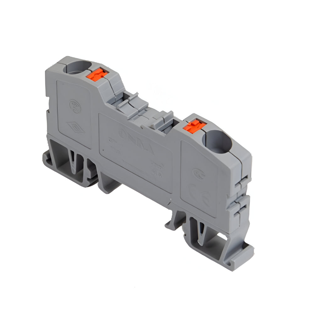 Bloque de terminales 6mm² con sistema de inserción rápida compatible con carril DIN – Onka