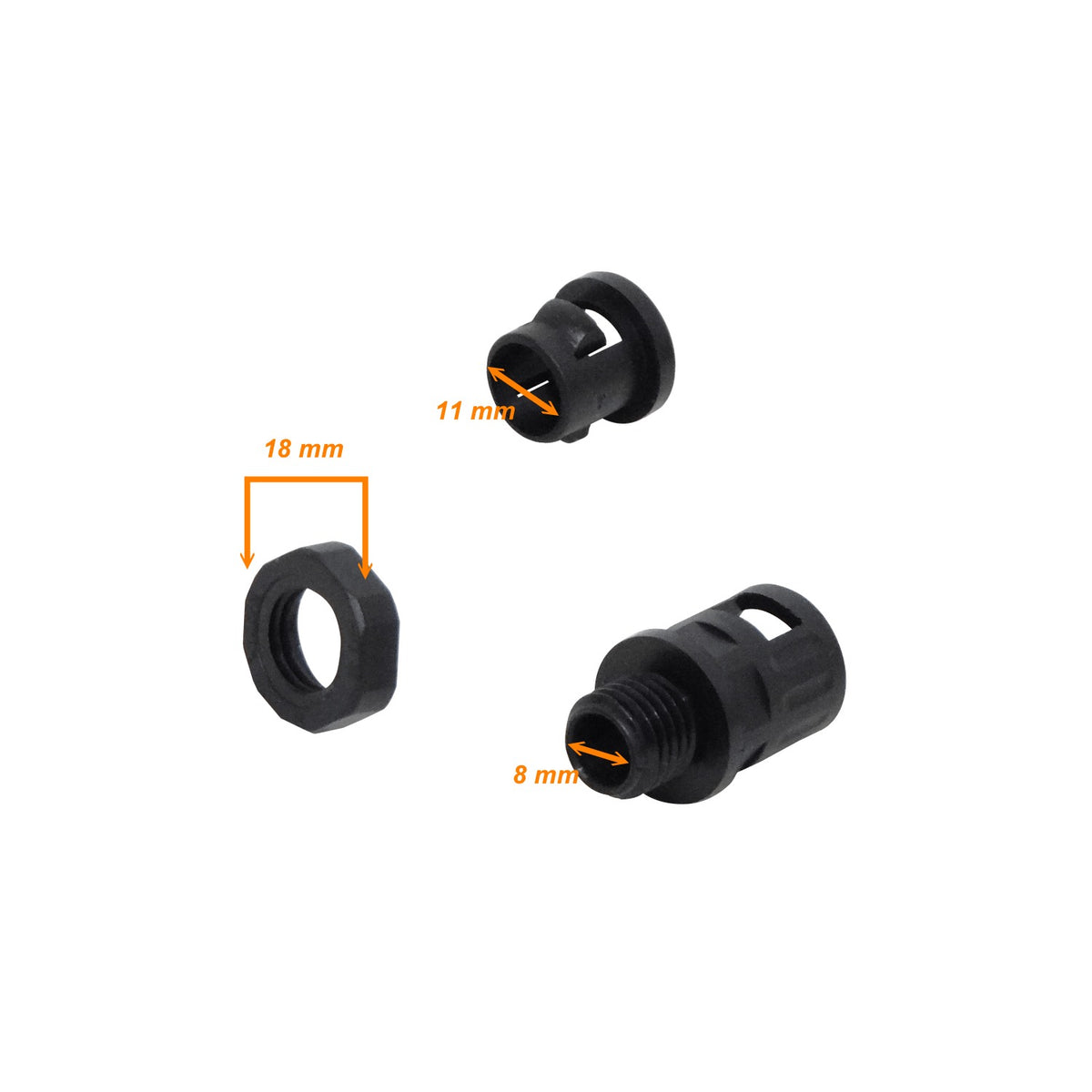 FLEP10-SA 10mm Salida Caja Prensa Estopa p/Conduit Flexible Plastico Negro