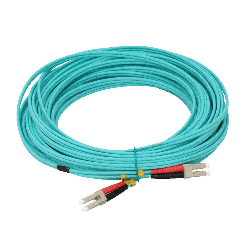 JF3LL15 Jumper de fibra óptica dúplex multimodo OM3, conectores LC a LC, cable de 3,0 mm 50/125 µm, cubierta LSZH, longitud de 15 metros.