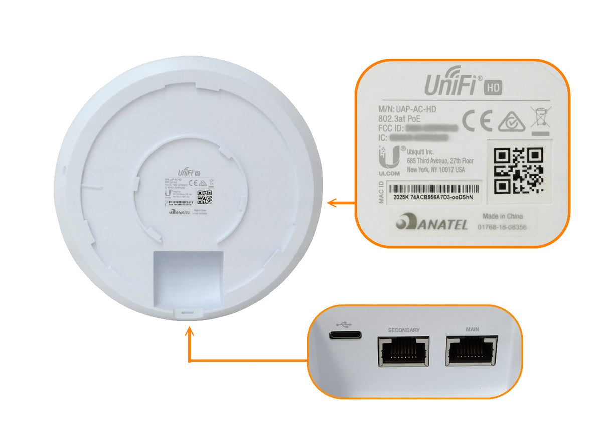 UAP-AC-HD-5. UI 5 unidades 4x4 1733 Mbps en 5 GHz, 800 en 2,4 GHz, 4/3 dBi, requiere PoE 48 V/17 W, 2 puertos 1000 UBIQUITI