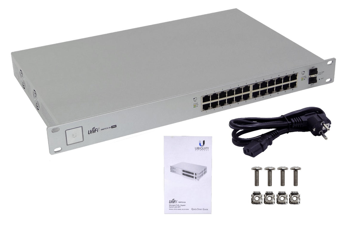 US24-250W UBIQUITI Switch 200W-tot 24-1000-PoE24/48af/52at 2-SFP req-UniFi