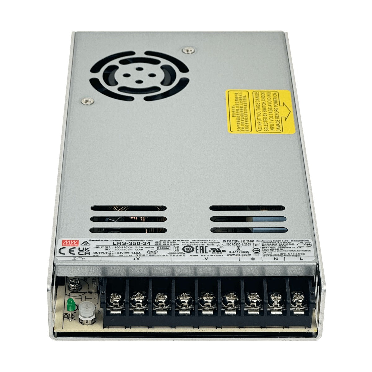LRS-350-24 Fuente de alimentación conmutada metálica MEANWELL de 350 W, salida ajustable de 24 V y 14,6 A, con ventilación