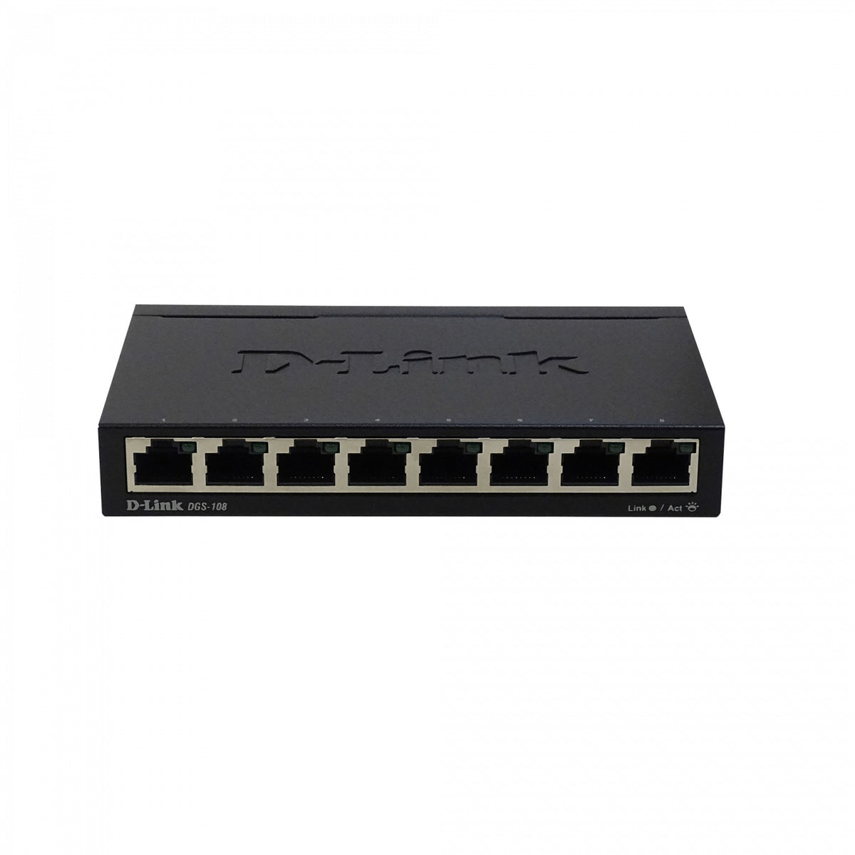 DGS-108. Conmutador D-LINK con carcasa metálica de 8 puertos a 1000 Mbps Gigabit, sin administración, no apto para bastidor, formato reducido, incluye fuente de 5V