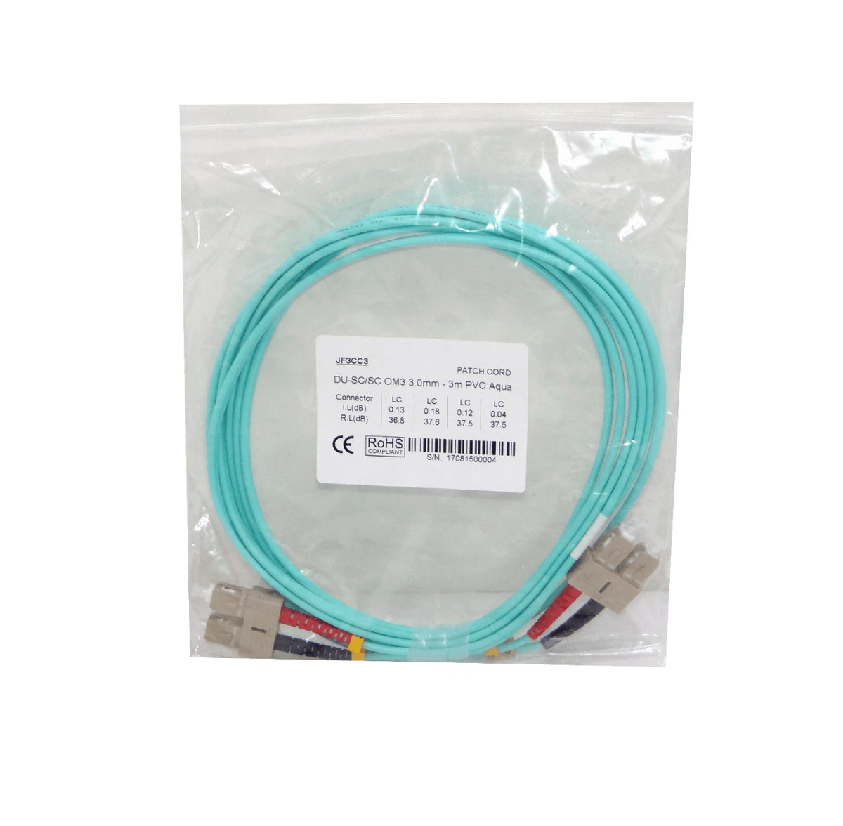 JF3CC3 3mt SC-SC OM3 MultiModo MM Duplex Jumper Fibra 3.0mm 50/125um LSZH