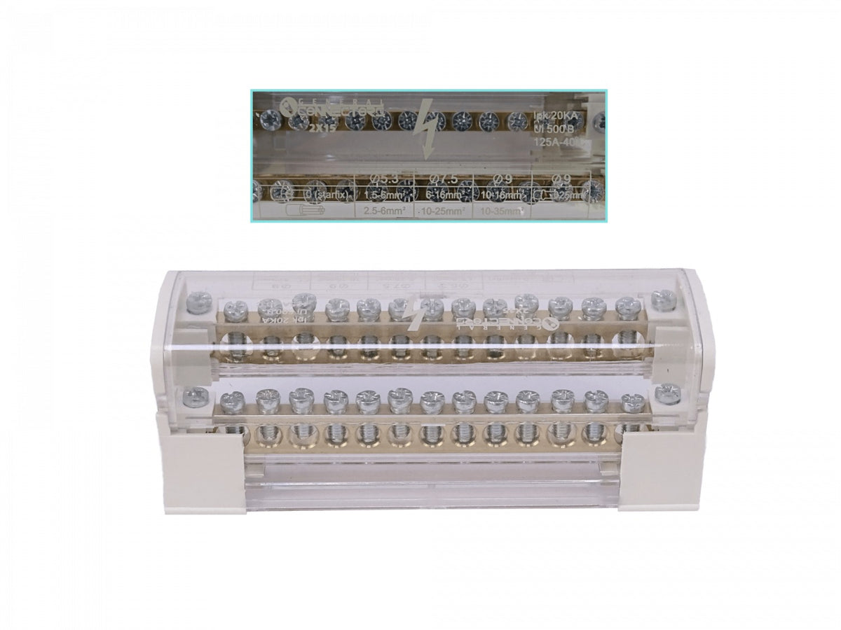 REPA-15. 2x15-Polos Distribuidor Bipolar 125A 40ºC 500V 1,5-25mm2