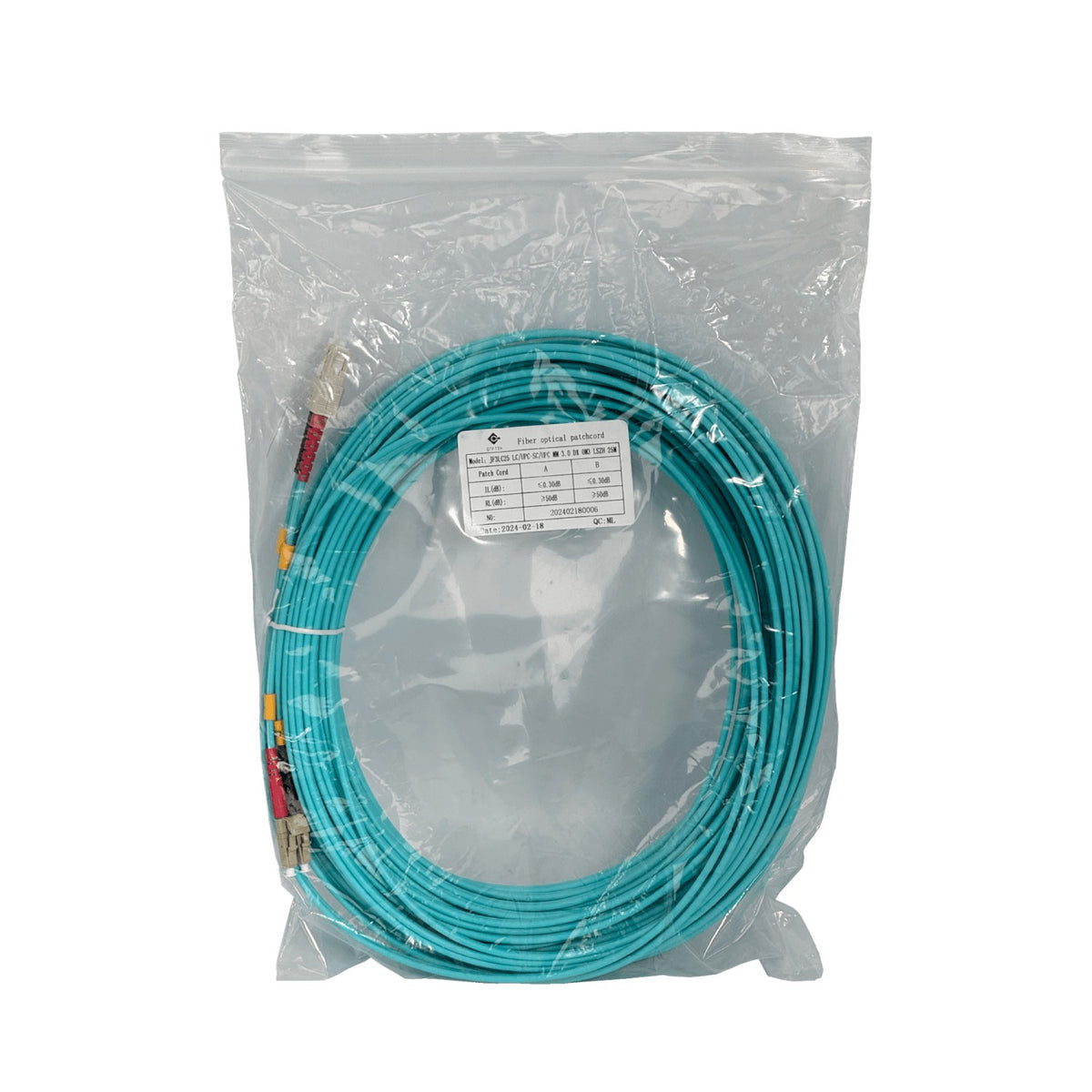 JF3LC25 25 metros Latiguillo Dúplex de Fibra Óptica Multimodo MM LC-SC OM3 50/125µm 3.0mm LSZH