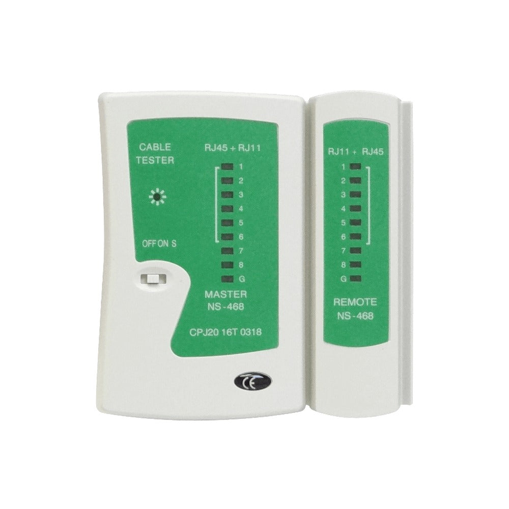TEST-RED Comprobador de cableado RJ45 RJ11 RJ12 RJ14 RJ25 8p8c 6c6c 6p4c 6p2c NS-468 funciona con pila-9V