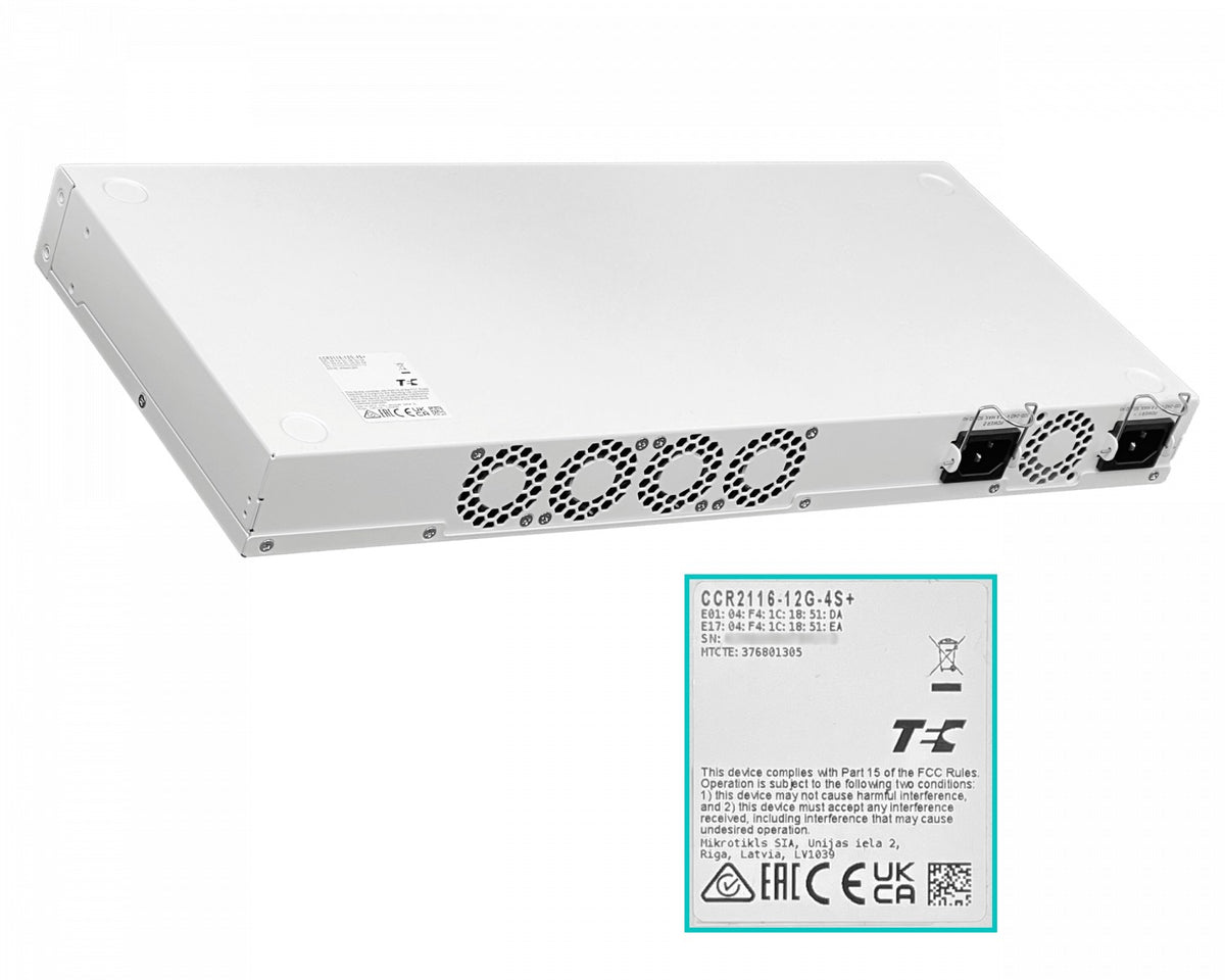 CCR2116-12G-4S+ MIKROTIK 16-2GHz 13-1000 4-Puertos SFP+ RS232-RJ45 Núcleo 6 2-220VAC necesita-Cables-C13