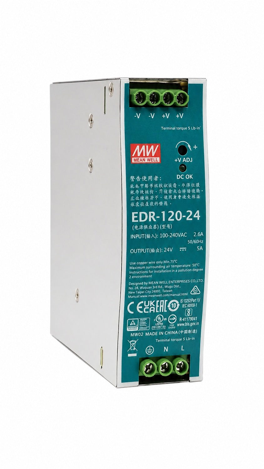 Fuente de poder Riel DIN metálica 120W EDR-120 - 12V