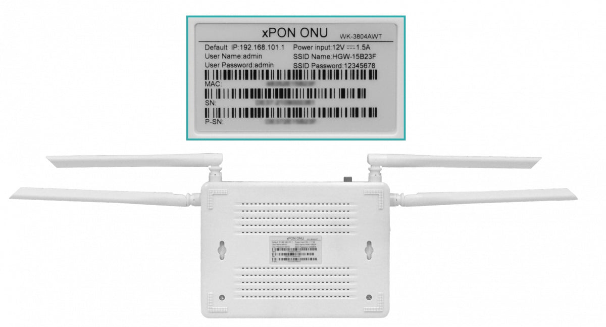 WK-3804AWT-LIQ. WOLCK XPON Punto de Acceso Reacondicionado 2,4/5GHz 2-RJ11-POTS 4-Gigabit 1-PON-SC/PC USB Incluido-12V