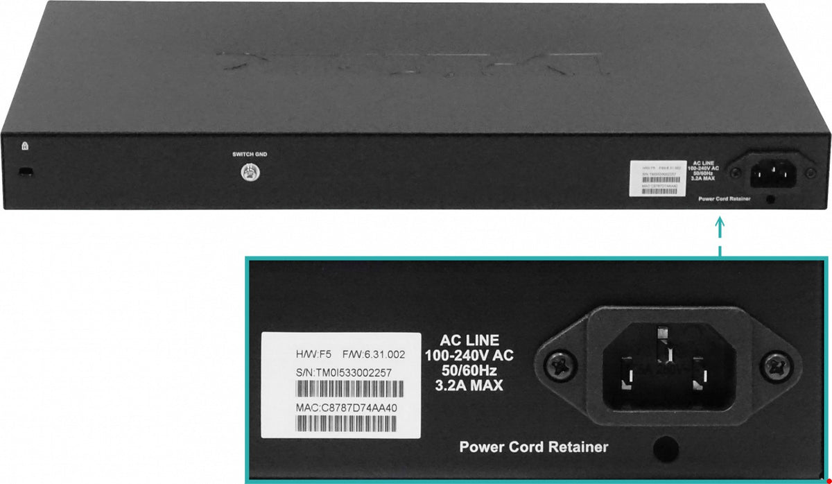 DGS-1210-28P. Conmutador Inteligente Rack D-LINK 24 puertos 1000 con PoE 48V (4-at/20-af) 4 ranuras SFP 193W totales vista 3