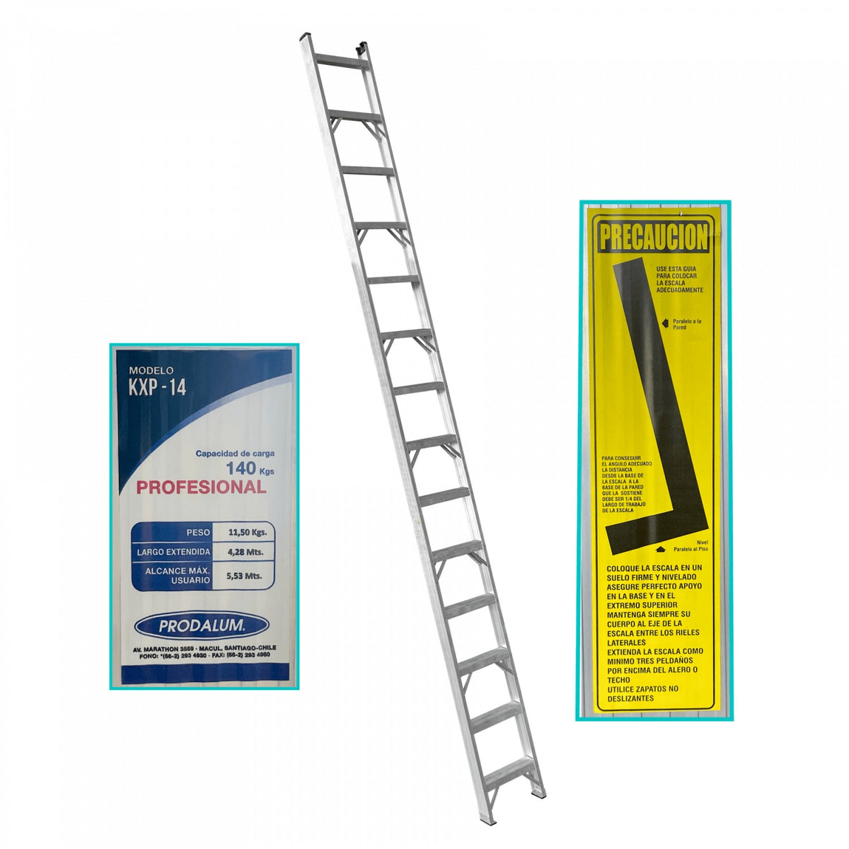 ESLA-414 Escalera Recta de Aluminio 4,2mt 140kg 14-Escalones Altura Total 4.28mt