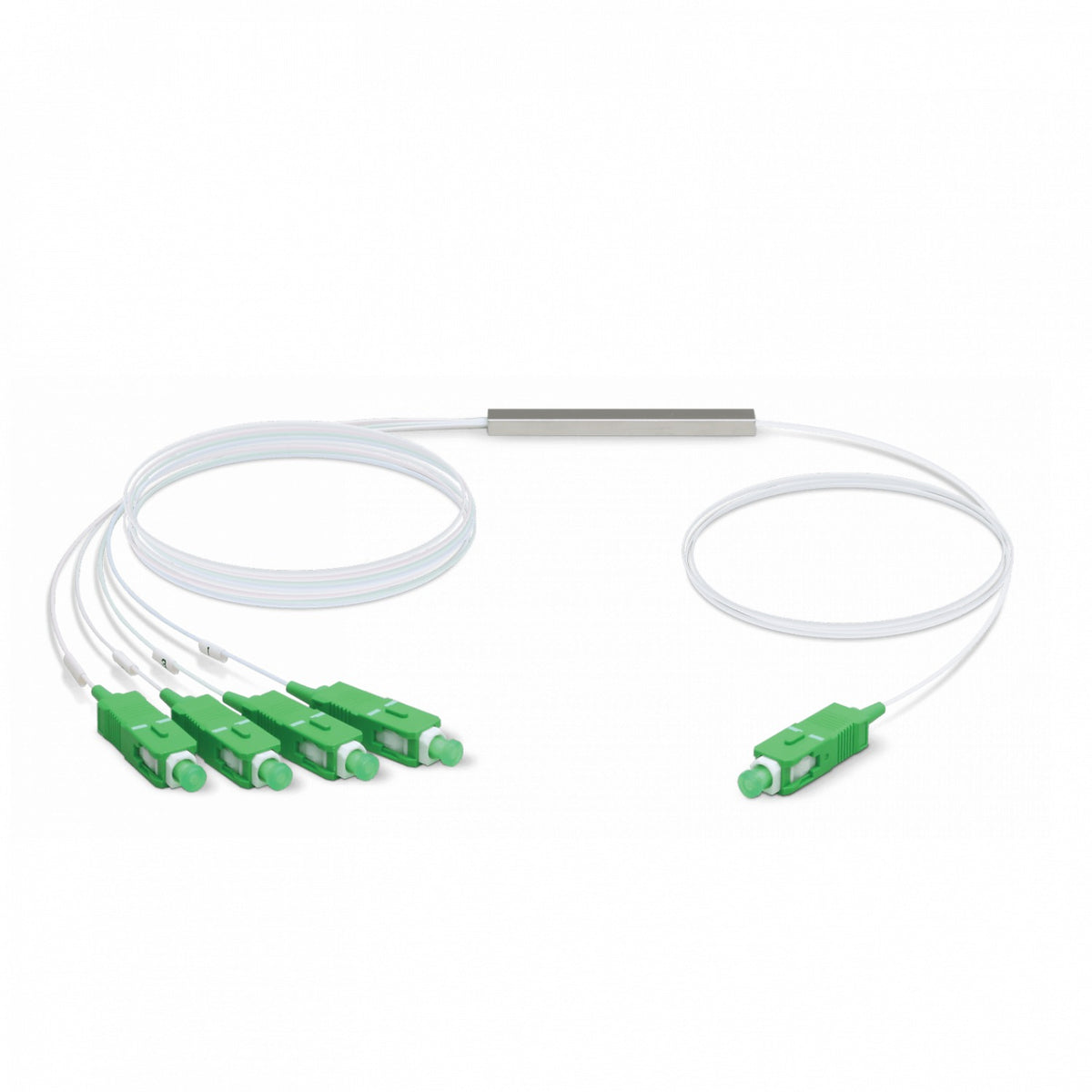 UF-SPLITTER-4. Divisor óptico PLC UI 1x4 SC/APC para GPON, longitud 3 m (150+150 cm), fibra 0,9 mm, rango 1260-1650 nm. UBIQUITI