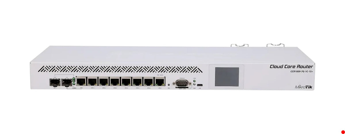 CCR1009-7G-1C-1S+. MIKROTIK conector cable SFP+10G 1-puerto SFP-Combo 7-puertos 1000Mbps puerto USB almacenamiento MSD nivel licencia L6 alimentación PoE conector DB9 macho