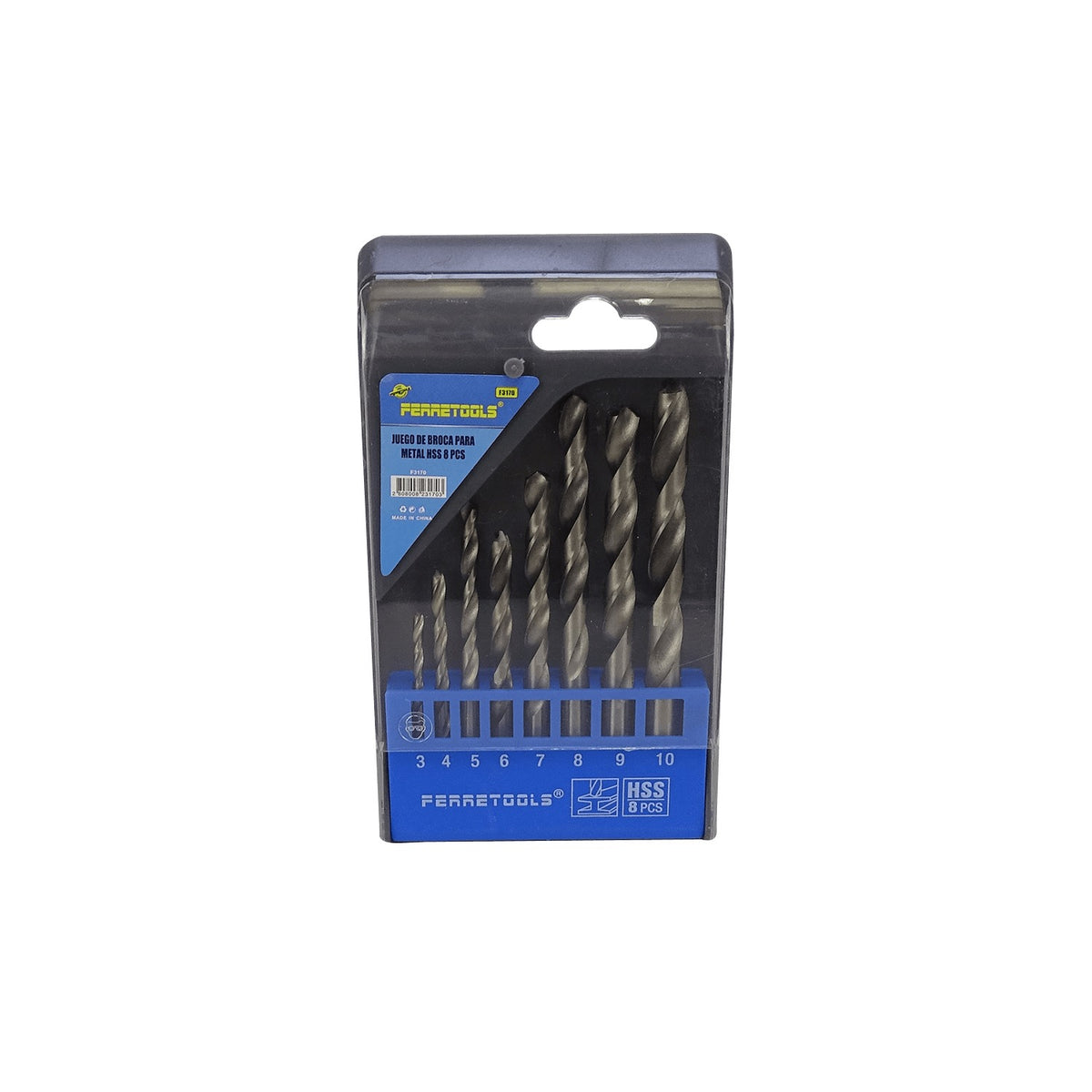 BROCAS-METAL-13 FERRETOOLS Kit de 8 brocas para acero en medidas 3,4,5,6,7,8,9,10mm, referencia F3170