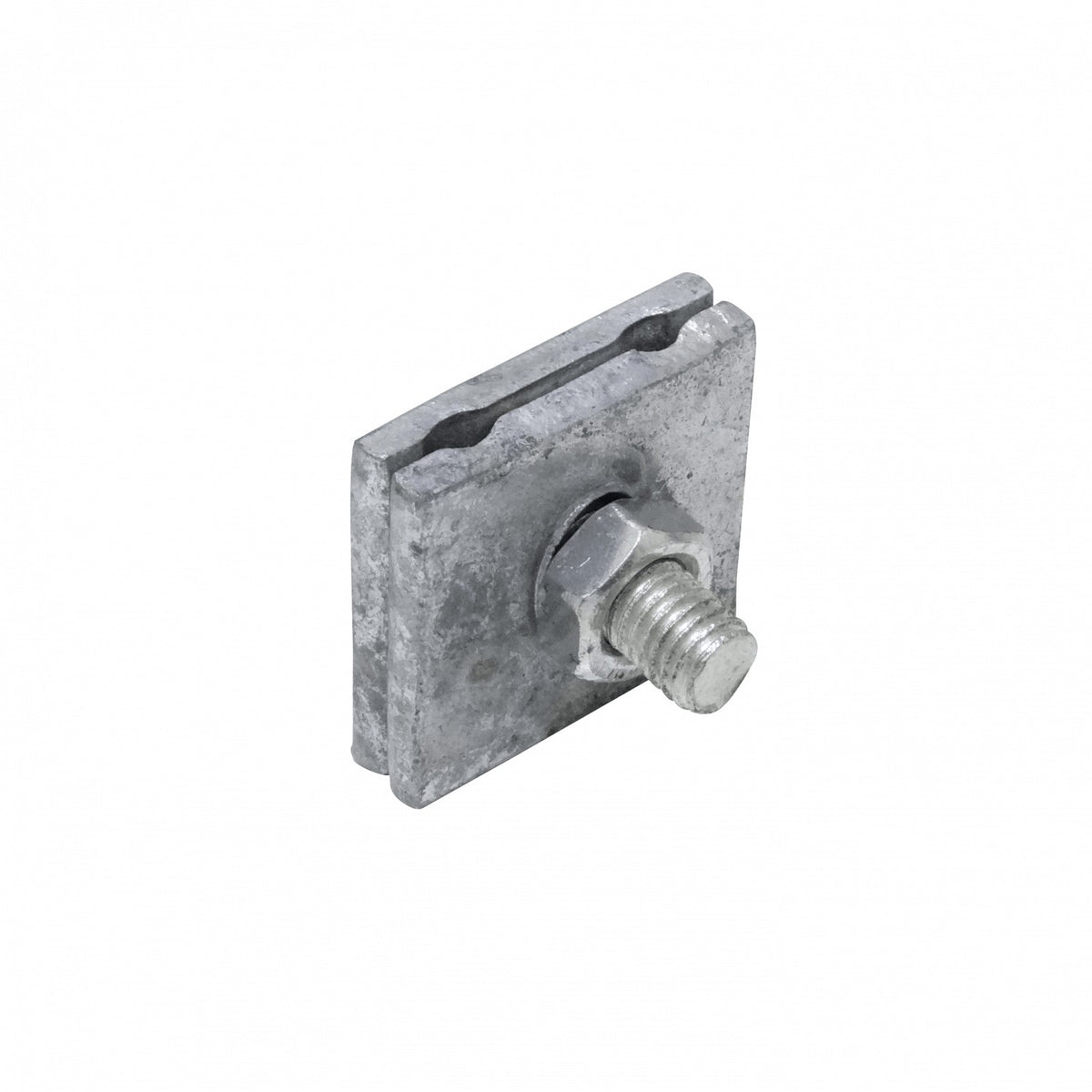 KTL0030 Abrazadera de sujeción para poste con un perno hexagonal de 3/4 pulgada, dimensiones 45x46x5mm, largo 38mm y rosca M12