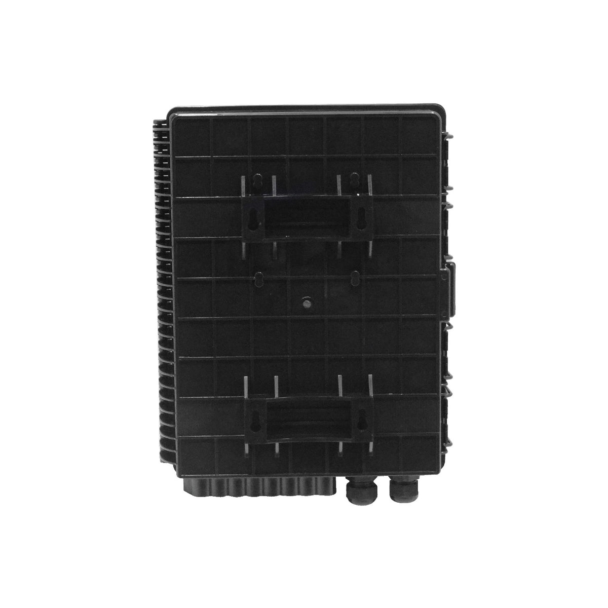 BOX-16N Caja de Fibra Óptica NAP Negra Rectangular para 16 Empalmes con 2 Prensaestopas IP65 con Llave requiere acopladores