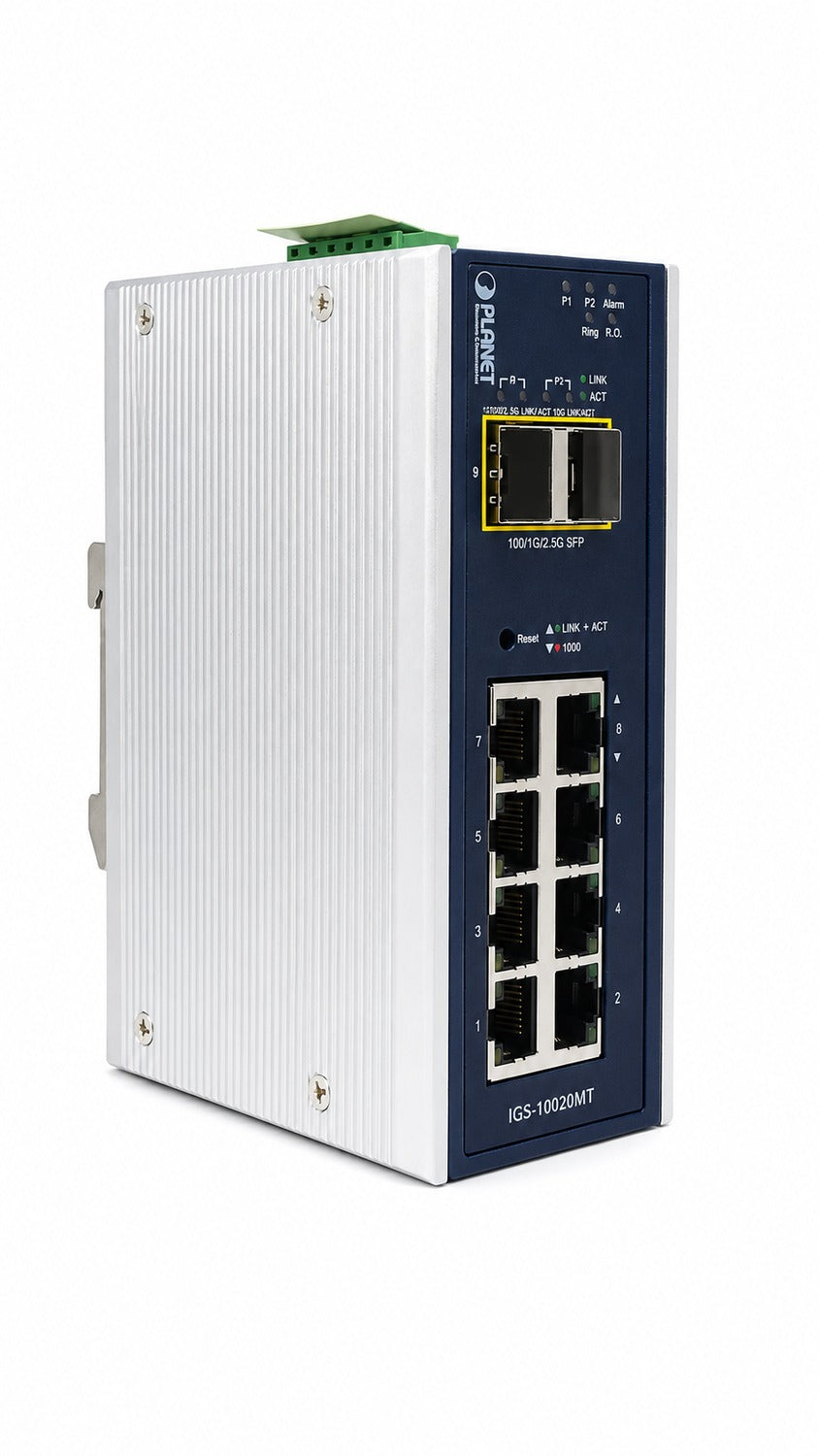 Switch Gigabit Administrado Industrial de 8 Puertos 10/100/1000T + 2 Puertos 1G/2.5G SFP (-40~75 Grados C)