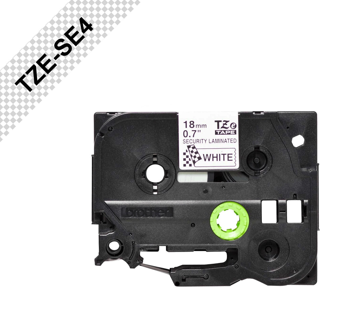TZE-SE4 BROTHER 18mm Tamper Evident Negro en Blanco Cinta 8mt p/PT-E300VP