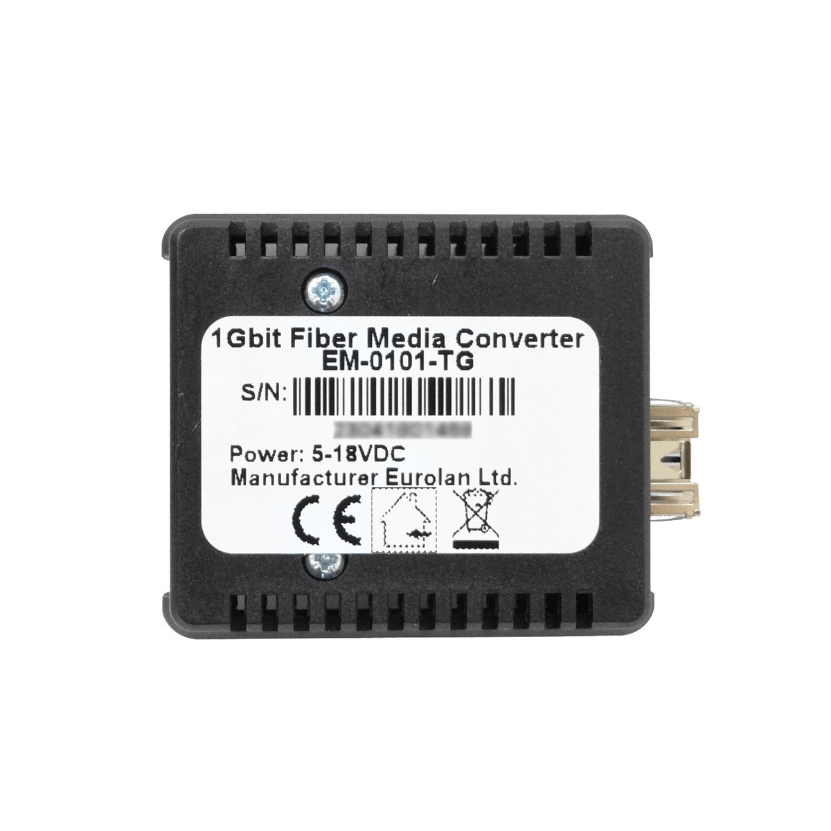 EM-0101-TG EUROLAN 1-SFP 1-1000-RJ45 Convertidor de Medios Gigabit 5-18VDC incluye-12VDC