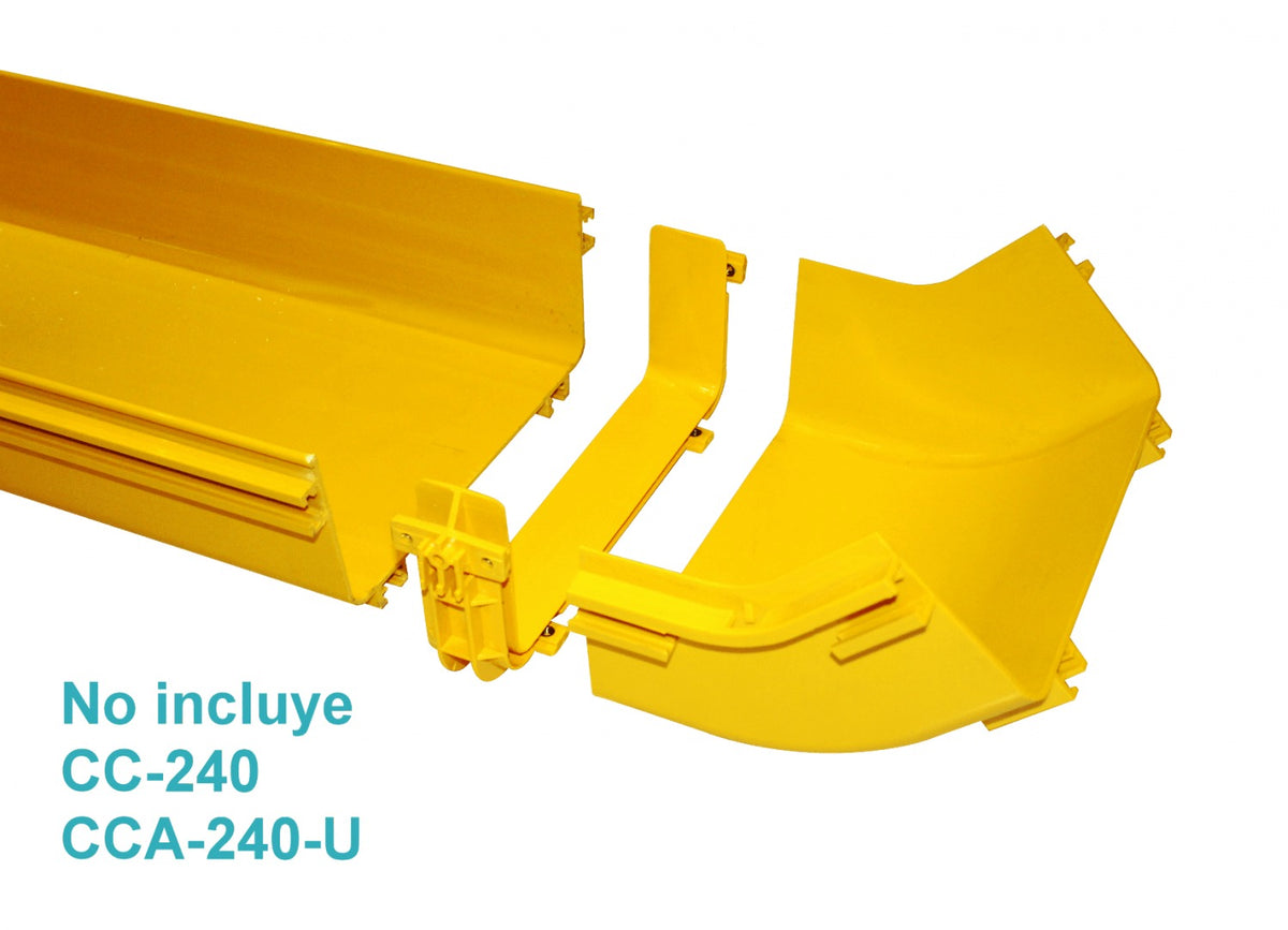 CCA-240-AI Curva interior a 45 grados de 240x100mm en color amarillo, material PC+ABS LSZH, conexión macho